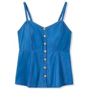 Torrid Chambray Peplum Tank Top with Button Detail, Size 1X